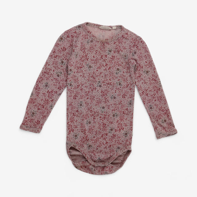 Red floral patterned long sleeve body suit
