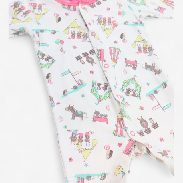 Sleepsuit White Animal Carnival with Pink Cuffs