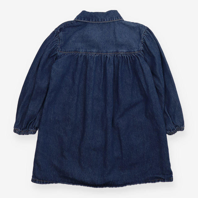 Dress Button Up Blue Denim butterfly on pocket