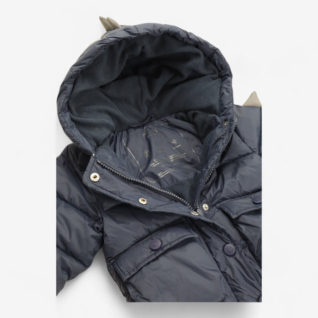 Navy Puffer Coat with Dino Spikes