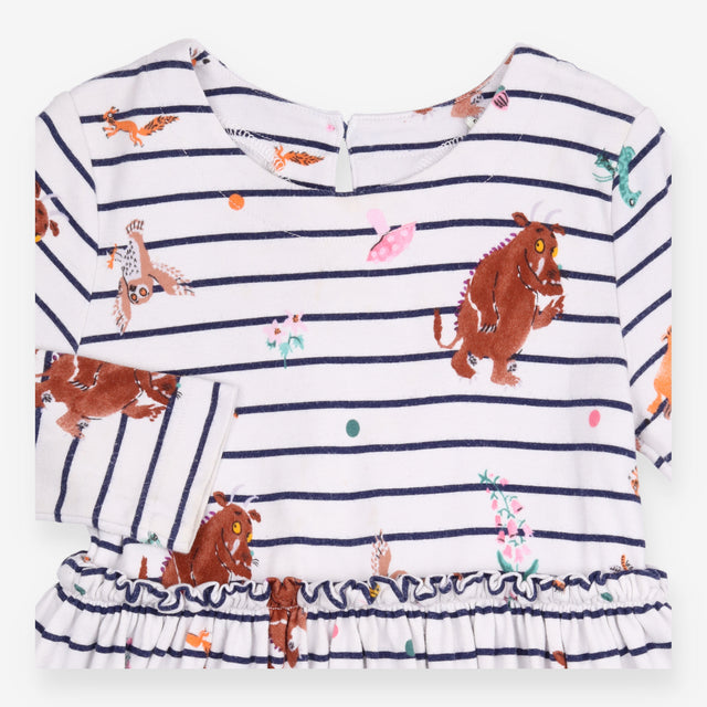 Gruffalo Dress White with Navy Strip