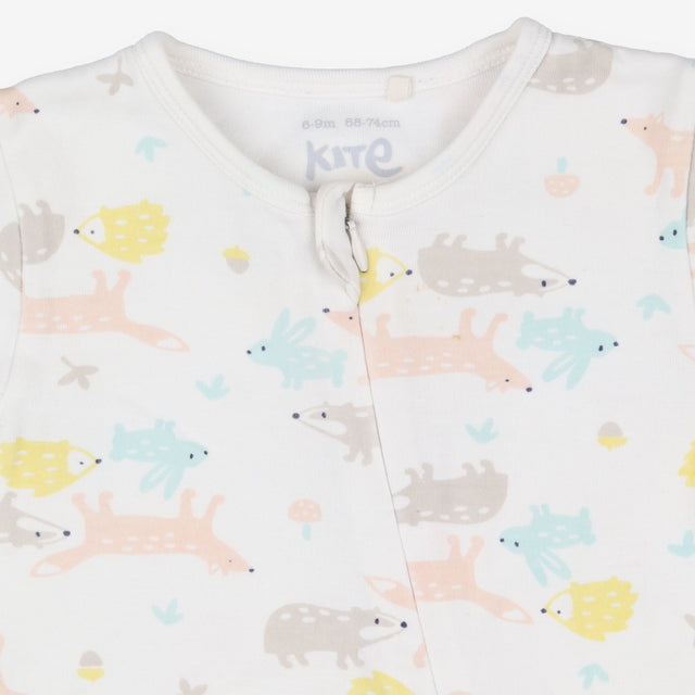 White Woodland Animals Sleepsuit