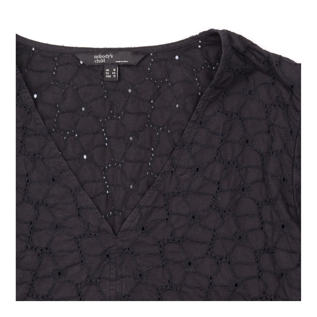 Broderie Anglaise V Neck Puff Sleeve Top Black