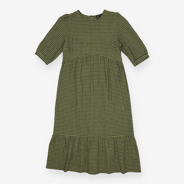 Gingham Check Midi Dress Green – Puff Sleeve Desig