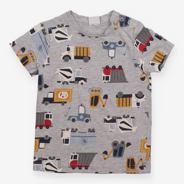 T-Shirt Grey Construction Vehicles Appliques