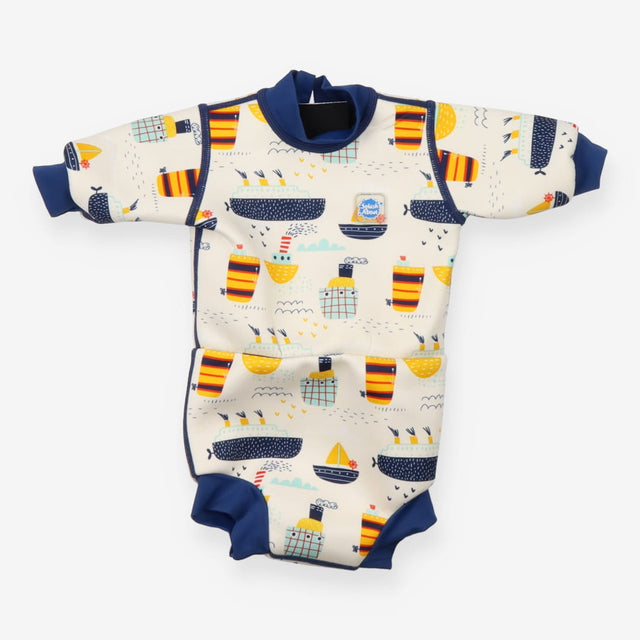 Wetsuit cream boats blue edging