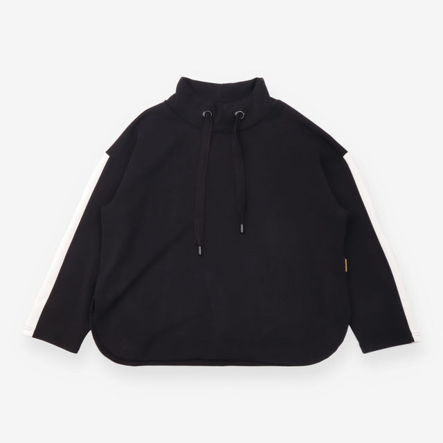 Sweatshirt Top Black Funnel Neck Contrast Sleeve