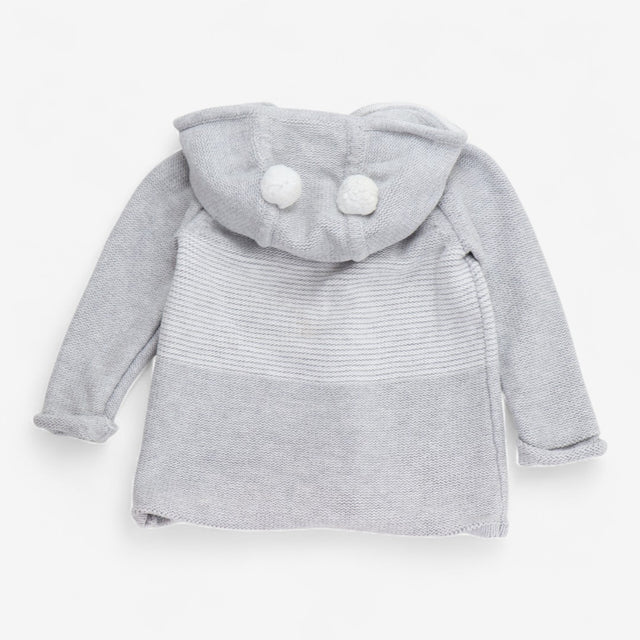 Cardigan Knit Hooded Grey and White with Buttons