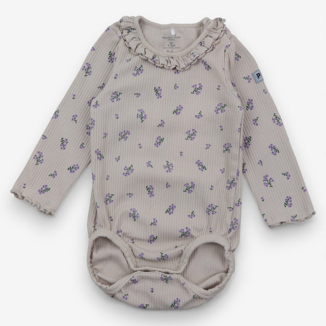 Bodysuit cream ribbed purple flowers