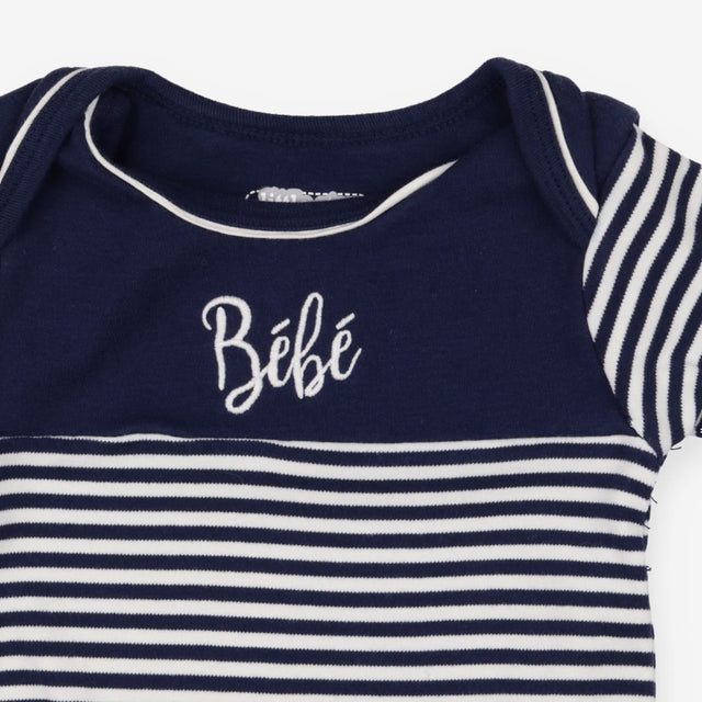 Sleepsuit navy blue white stripe Bebe