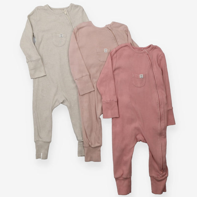 Sleepsuits zip 3pc ribbed fawn light and dark pink