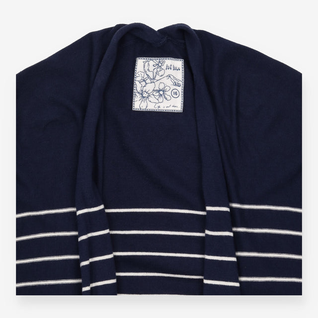 Cardigan Navy Cream Stripe Open Front Long Sleeve