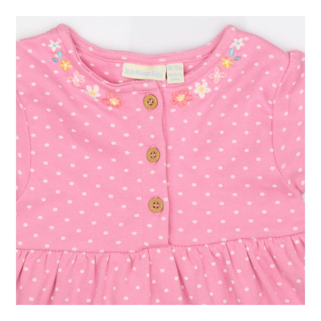 Pink spot jersey dress with lion cheetah applique