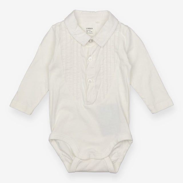 White pleated shirt style bodysuit