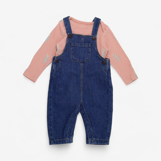 Denim Dungarees with Pocket with teddy bear vest