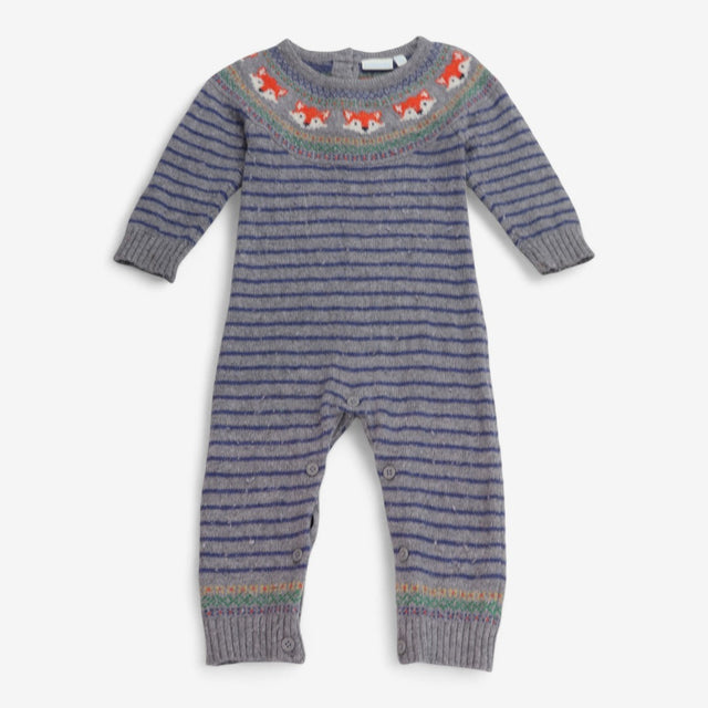 Romper Knit Grey with Blue Stripe Foxes