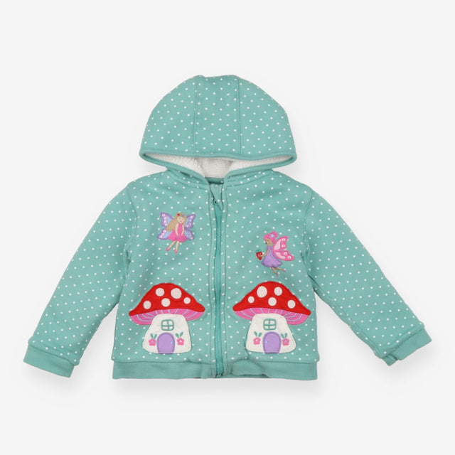Hoodie Fleece Lined Teal Fairies and Toadstools