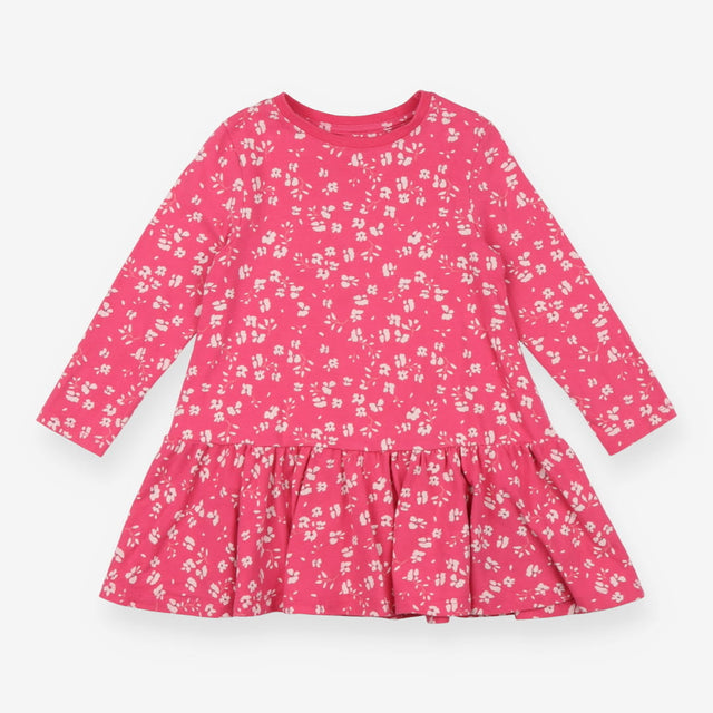 Dress Long Sleeve Jersey Pink with White Floral Pr