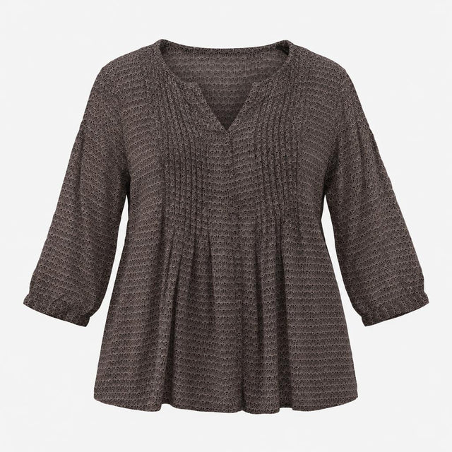 Black Blush Fan Print V Neck Long Sleeve Tunic Blo