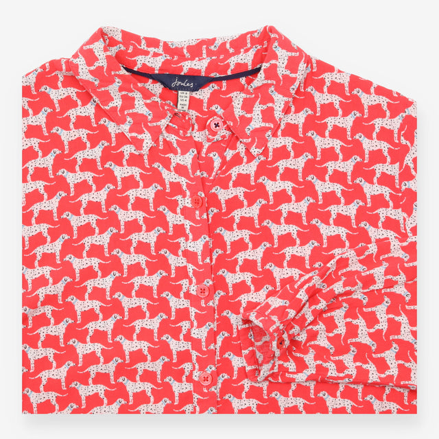 Shirt Long Sleeve Dog Print Red White