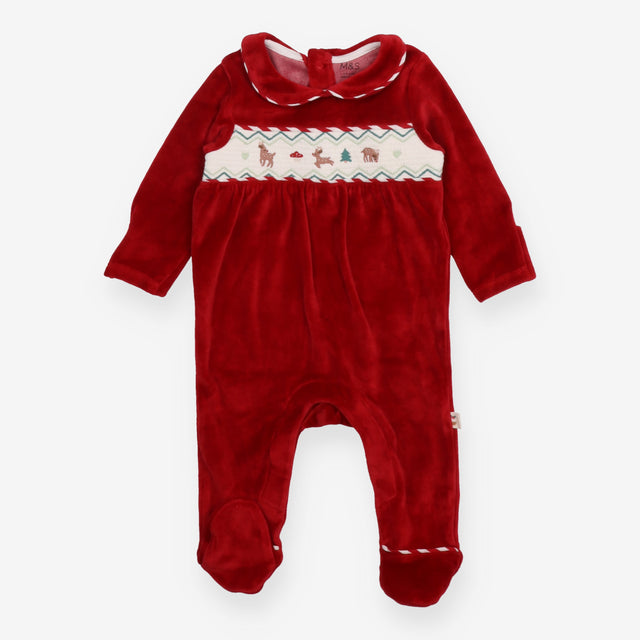 Red Velour Romper Prancing Reindeer