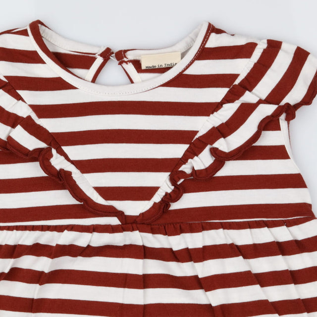 Dress sleeveless white and brown striped