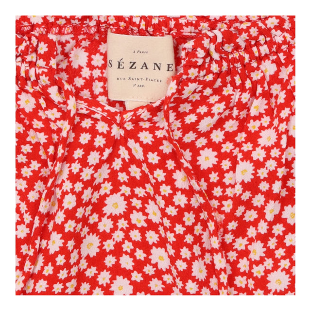 Blouse Red Ditsy Daisy Print Puff Sleeve Tie Front
