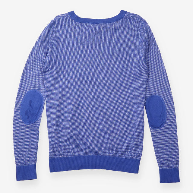 Blue and White Textured Wool-Blend Jumper