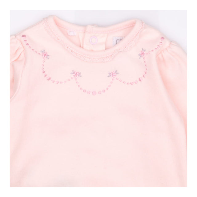 Sleepsuit Pink Flower Embroidered Neckline