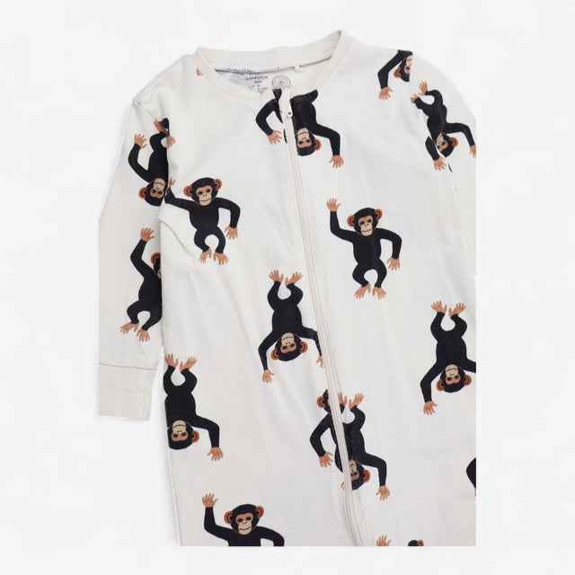 Cream Zip Sleepsuit with Monkeys