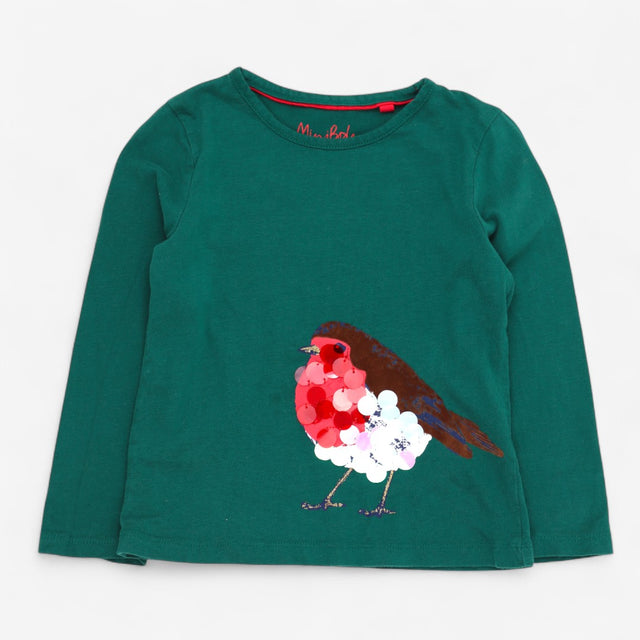 T-Shirt Green Robin Sequins