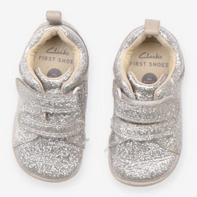 First shoes silver glitter velcro