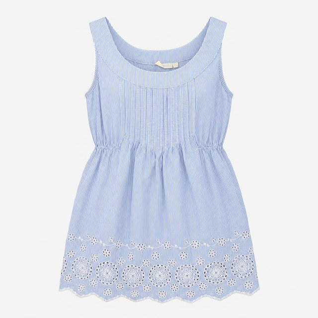 Blue White Stripe 100% Cotton Broderie Anglaise He