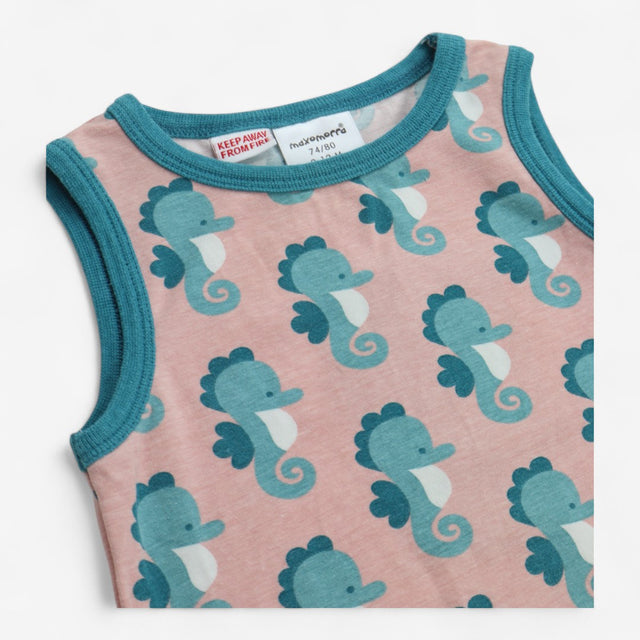Vest Pink with Blue Seahorses and Edging
