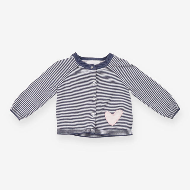 Cardigan blue stripe white heart