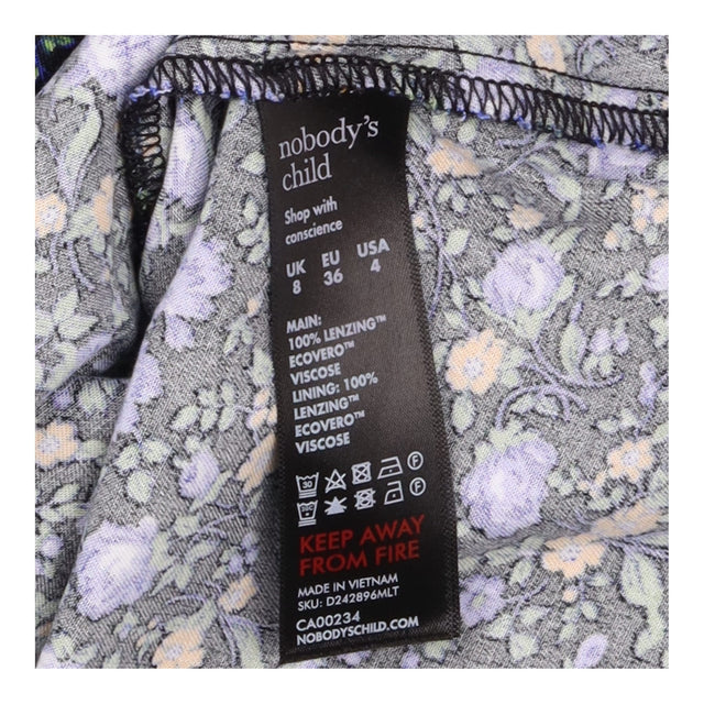 Black Blue Floral Puff Sleeve Mini Dress