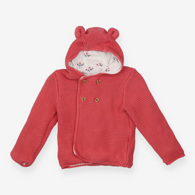 Coral Knit Hoodie with Floral Lining