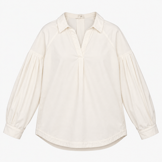 Off White Organic Cotton V-Neck Long Sleeve