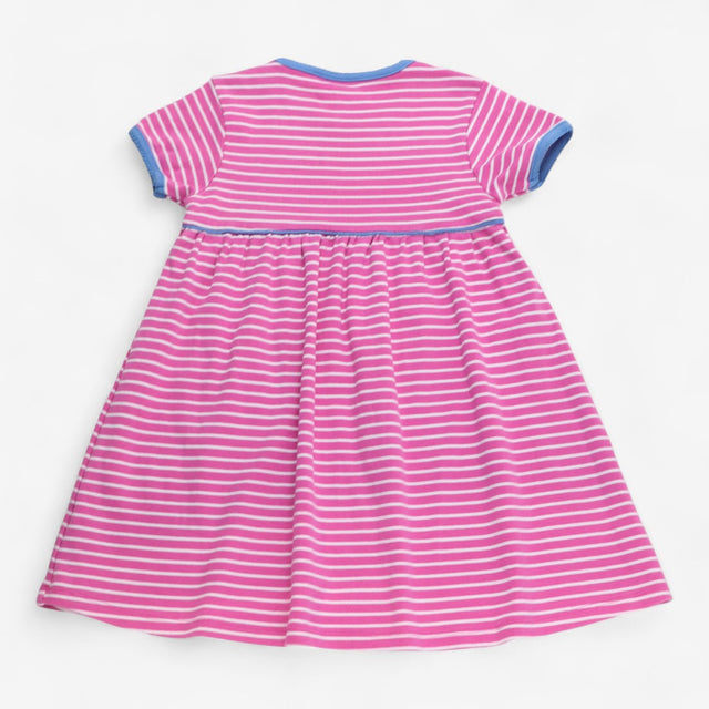 Dress Short Sleeve Pink with White Stripe Blue Tri