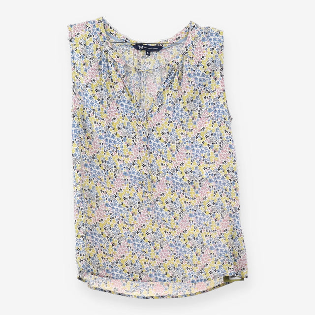 Yellow Pink Ditsy Floral V Neck Sleeveless Blouse