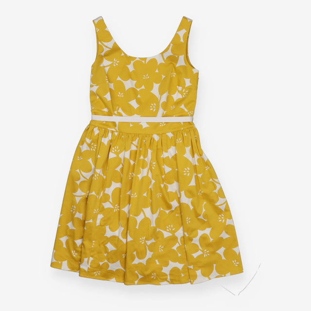 Yellow and White Floral Fit and Flare Midi Dress