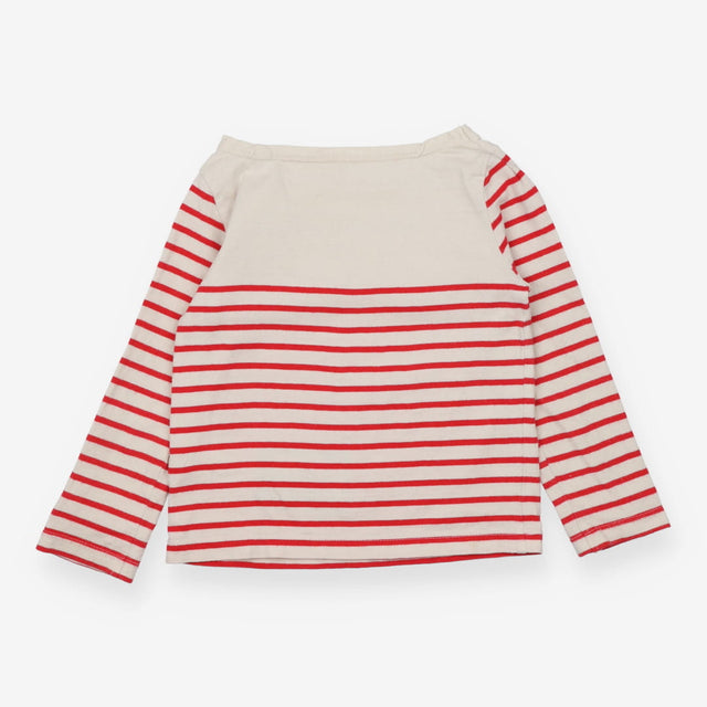 Tee LS red white stripe coloured rick rack stripes