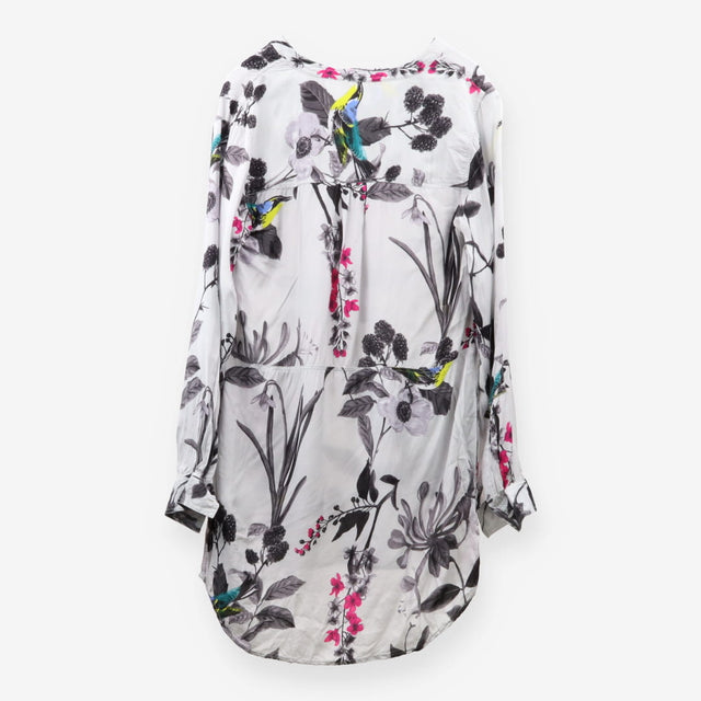 Joules Floral Bird Print Collarless Tunic Shirt Dr