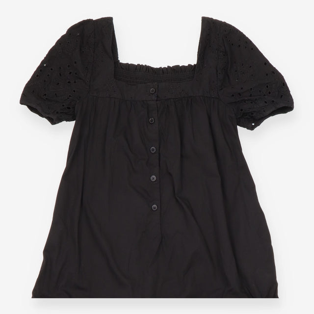 Midi Tiered Dress Broderie Square Neck Black