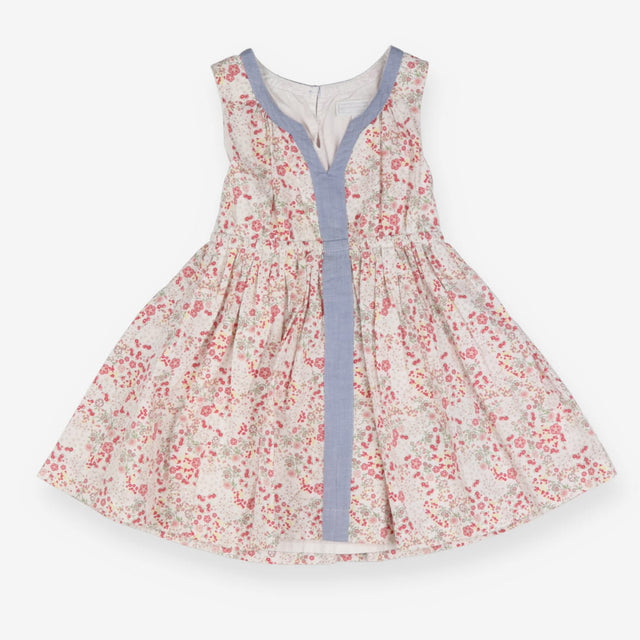 Dress white pink floral with chambray stripe