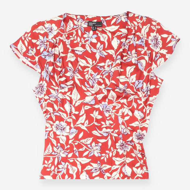 Red Floral Short Sleeve wrap Midi Dress