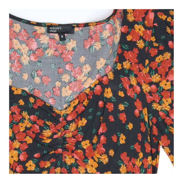 Maxi Dress Black Orange Floral Cut Out Ruched Bust