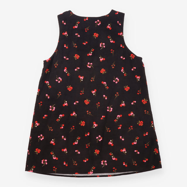 Floral Cotton Corduroy V Neck Pinafore Mini Dress
