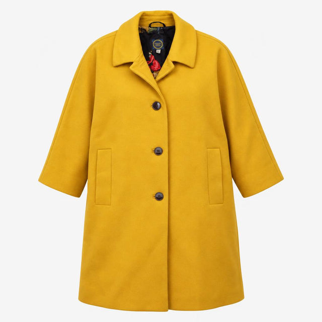 Coat Mustard Yellow Wool Blend Cocoon Three Quarte