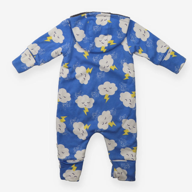 Onesie blue clouds grey fur lining